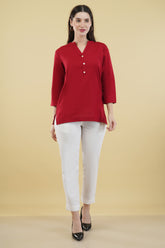 MAROON LINEN SHORT KURTA - SKYTICK
